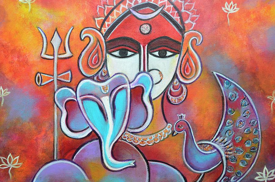 Ganesha and Mom Parvati Painting by Manjiri Kanvinde