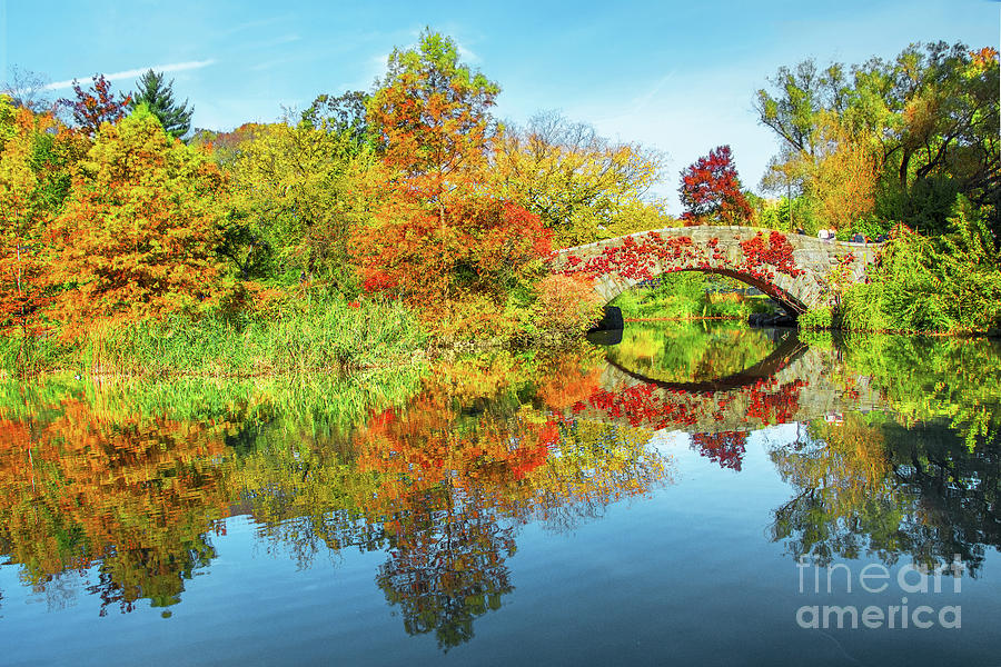 Central Park Photograph - Gapstow Bridge Reflections of Fall by Regina Geoghan
