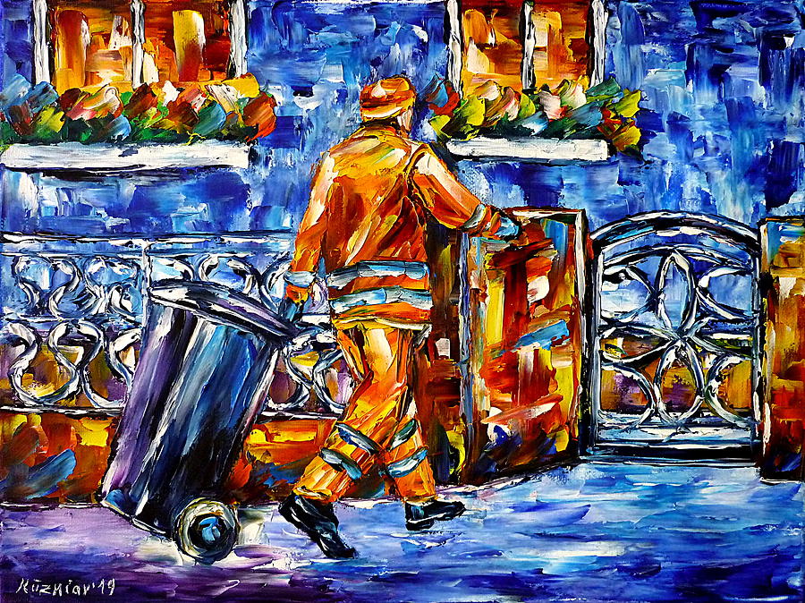 Garbage Man At Work Painting by Mirek Kuzniar