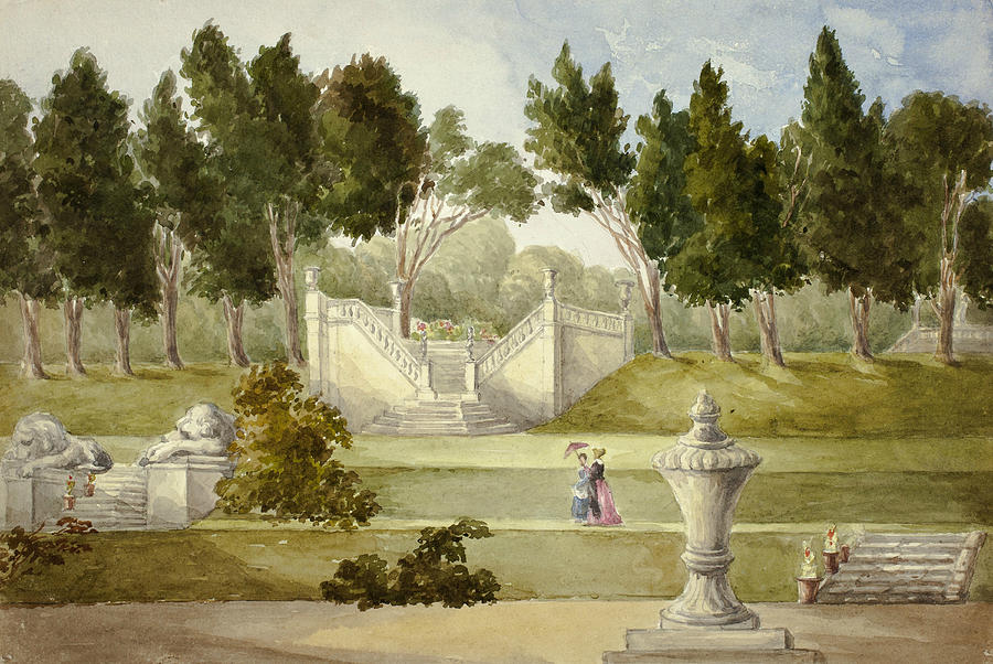 Garden at Clifton Hall Drawing by Elizabeth Murray