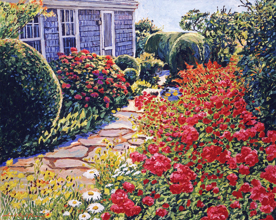 Garden At The Beach Cottage Painting by David Lloyd Glover