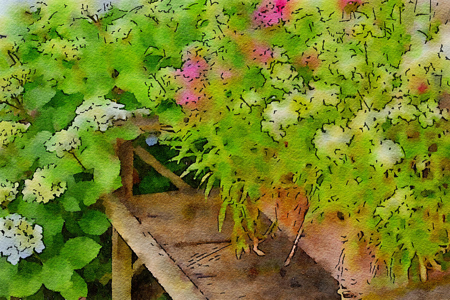 Garden Bench Painting by Bonnie Bruno