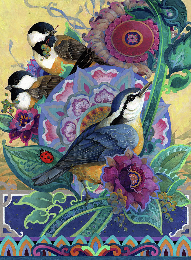 Bird Painting - Garden Bird Trio by David Galchutt