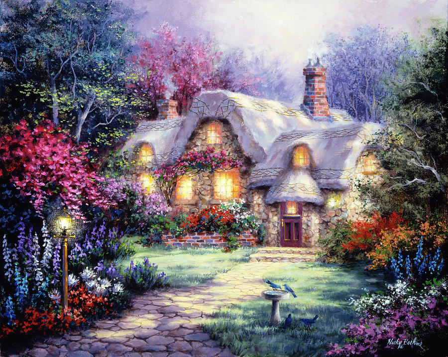 Cottage Painting - Garden Cottage by Nicky Boehme