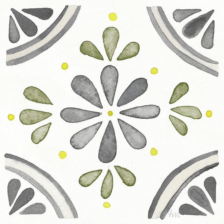 Flower Painting - Garden Getaway Tile I Gray Green by Laura Marshall