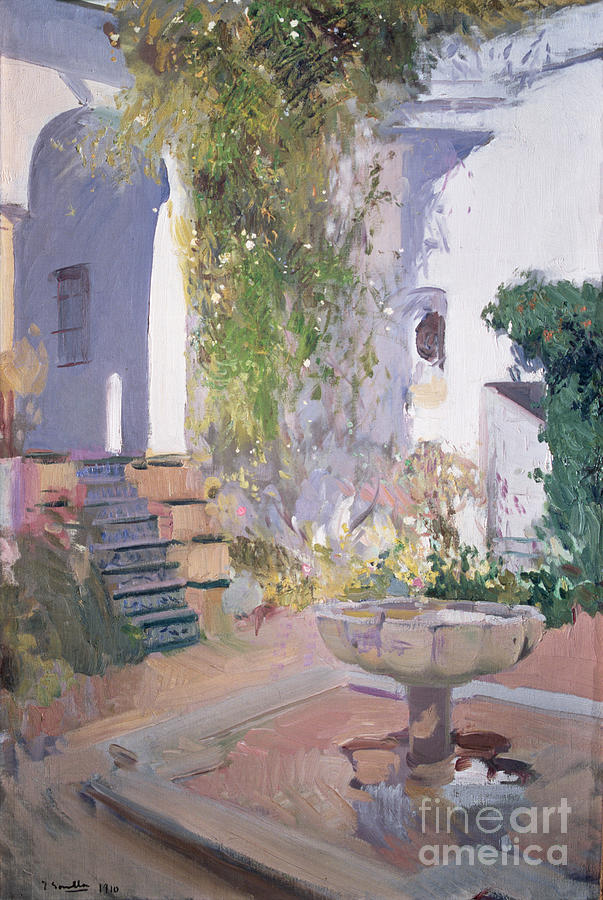 Garden Grotto, Alcazar De Seville, 1910 Painting by Joaquin Sorolla Y Bastida