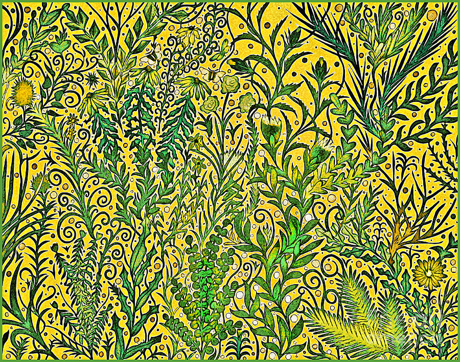 Garden in Mustard Yellow and Green Tapestry - Textile by Lise Winne