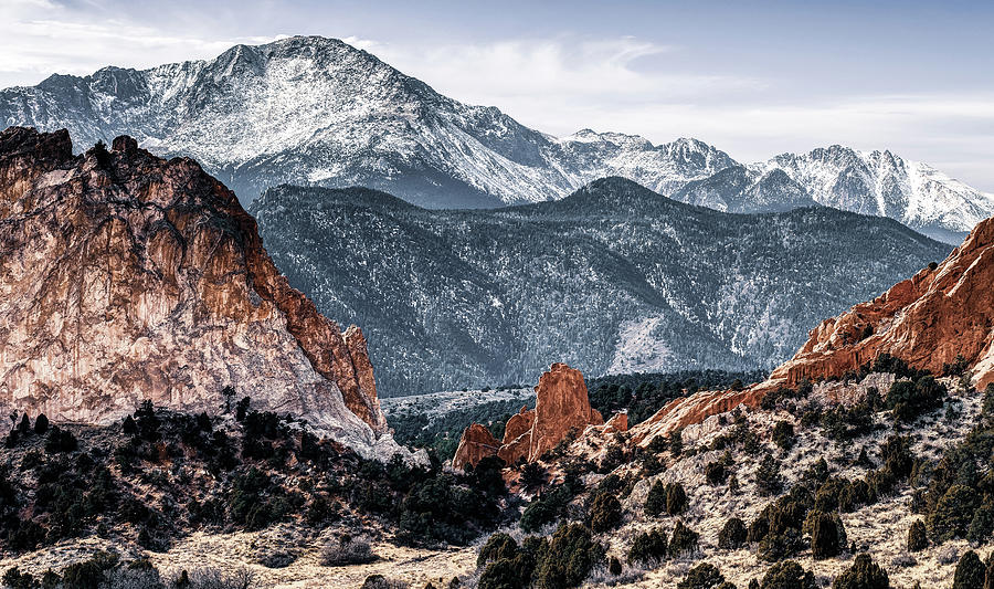 Garden Of The Gods And Pikes Peak Mountain Landscape Photograph