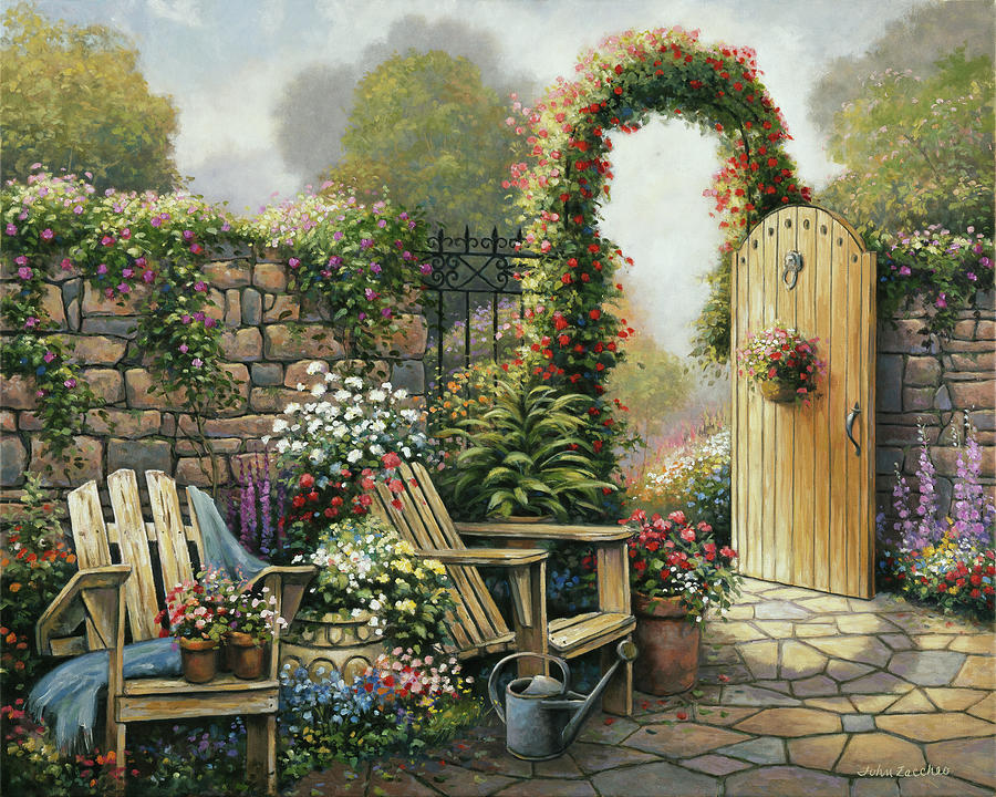 Garden Patio Painting by John Zaccheo