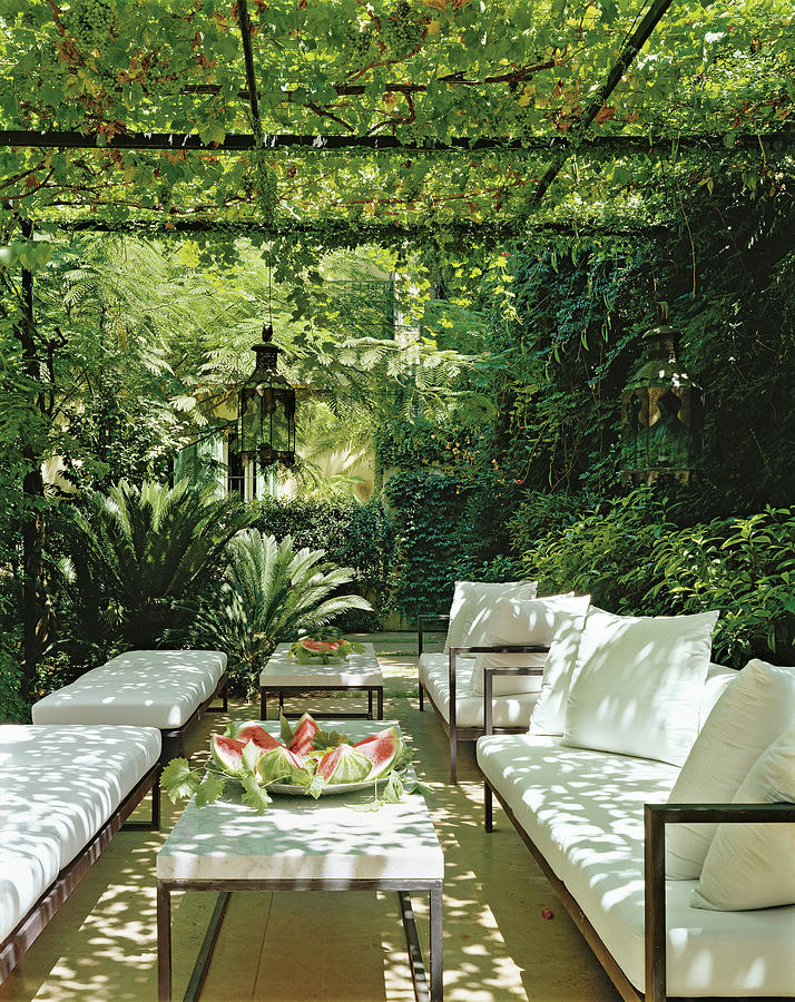 Garden Patio Nestled In Plant Covered Pergola Photograph by Marina Faust