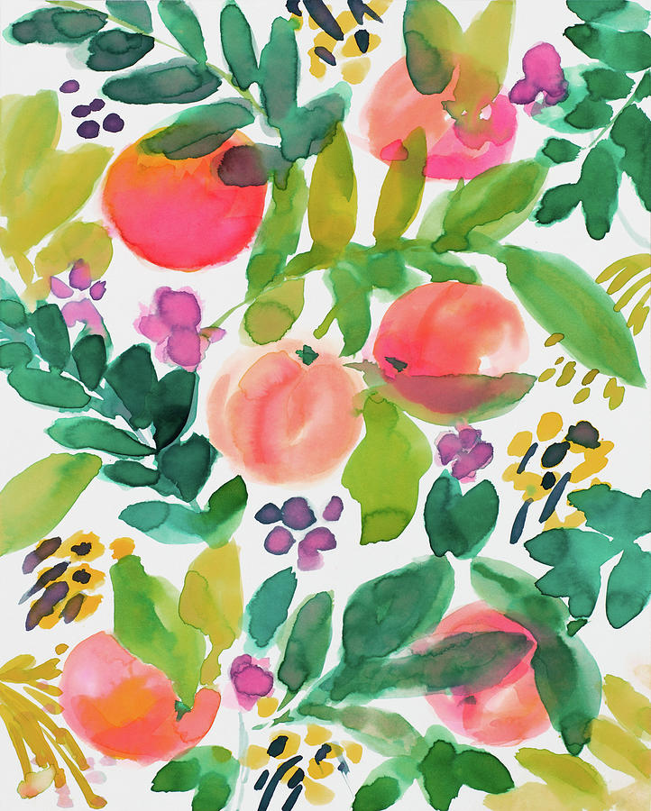 Peach Painting - Garden Peaches by Lanie Loreth