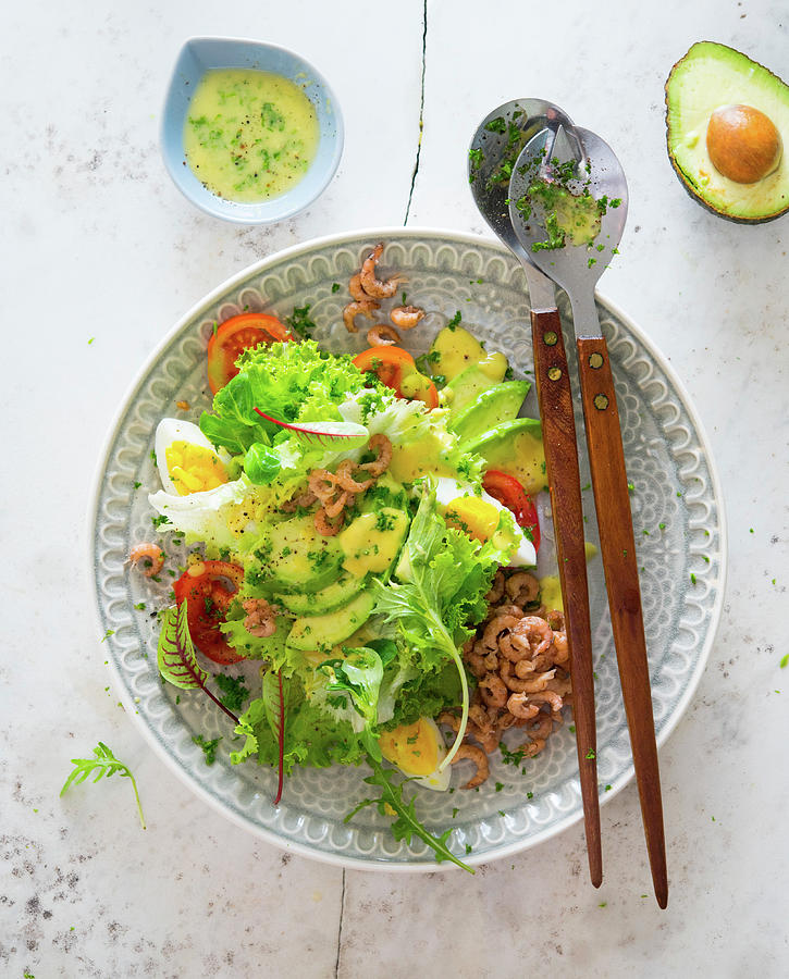 Garden Salad With Avocado, Egg And Shrimps Photograph by Udo Einenkel
