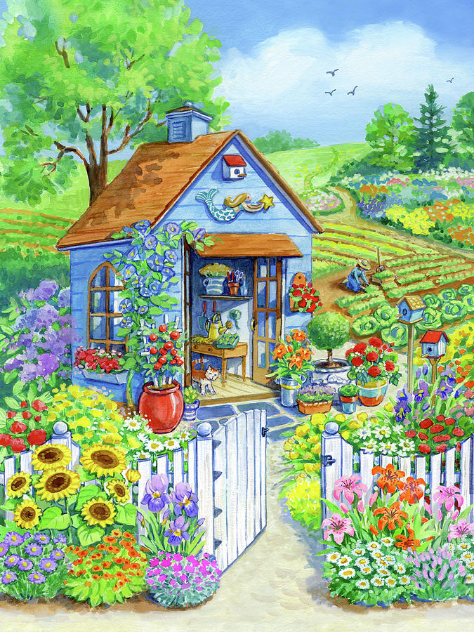 Summer Painting - Garden Shed by Geraldine Aikman