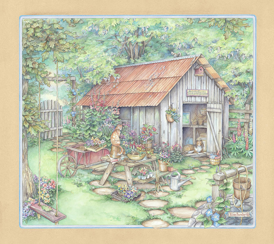 Flower Painting - Garden Shed by Kim Jacobs