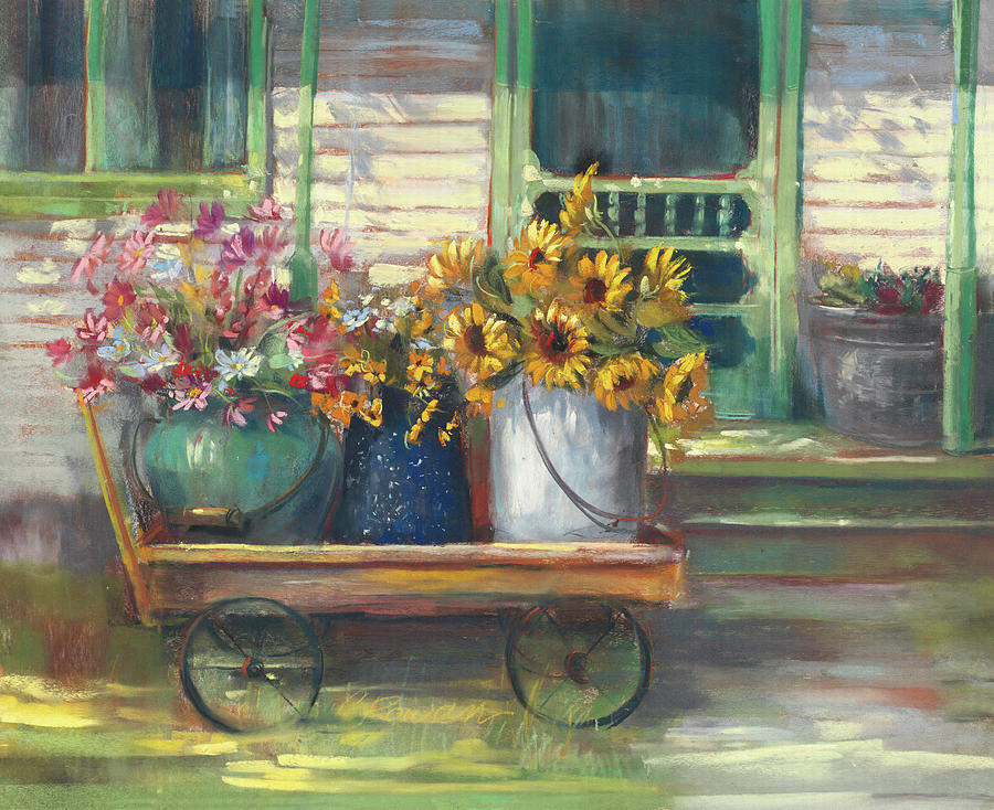 Farm Painting - Garden Wagon Crop by Carol Rowan
