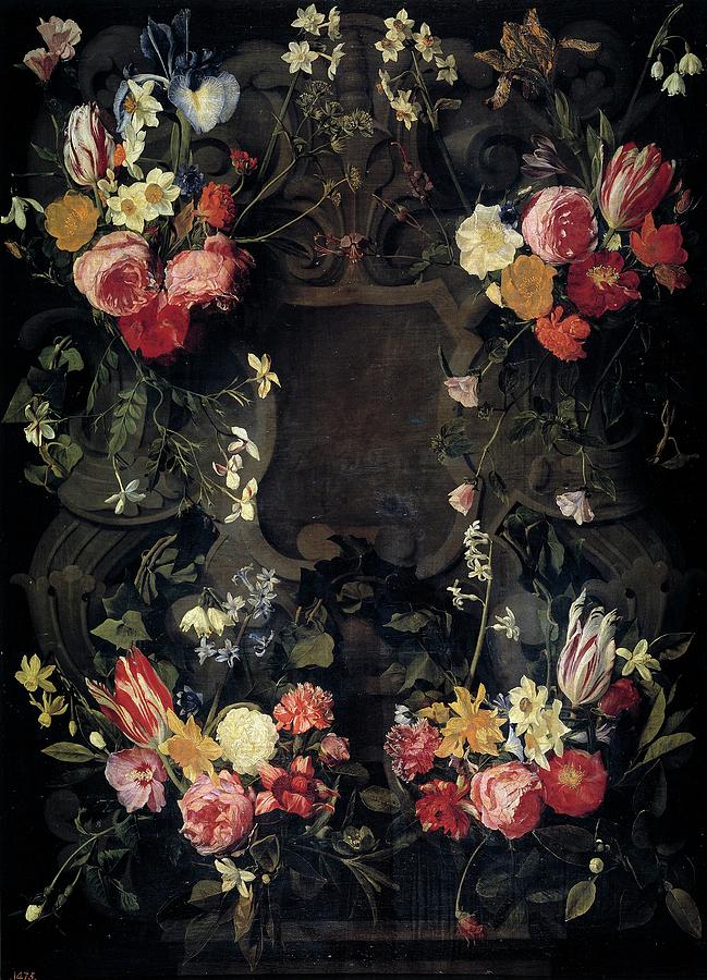 Garland, 17th century, Flemish School, Oil on canvas, 93 cm x 70 cm, P01912. Painting by Daniel Seghers -1590-1661-