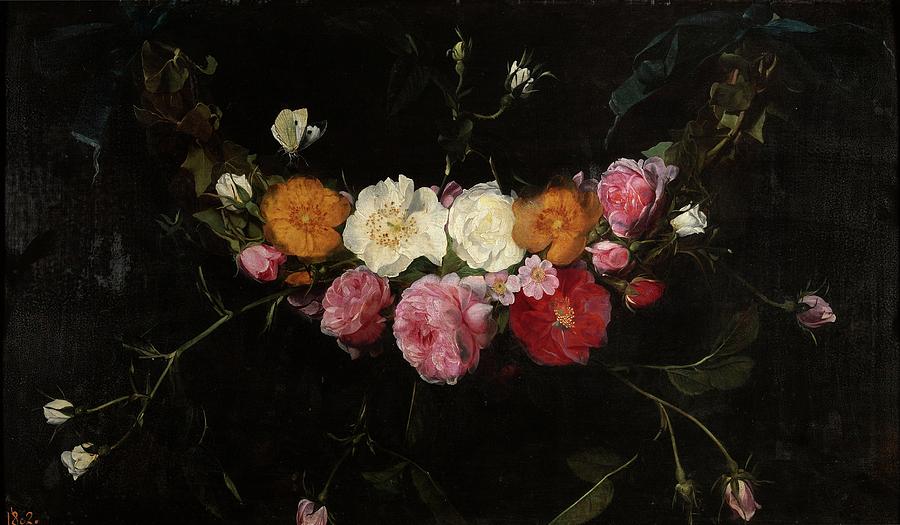 Garland of Roses, 17th century, Flemish School, Oil on panel, 39 cm x 70 cm, P... Painting by Daniel Seghers -1590-1661-
