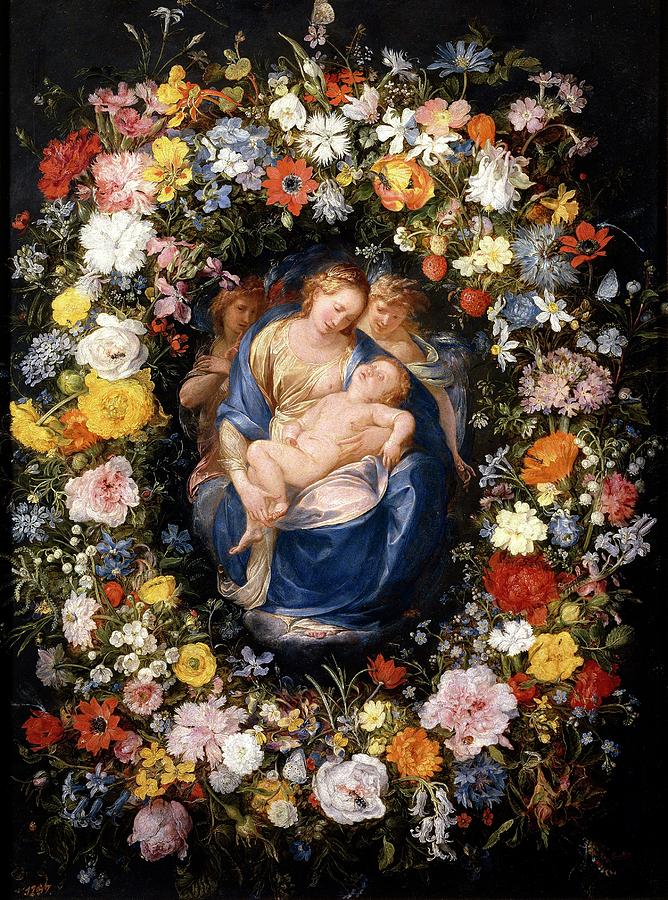 Garland with the Virgin, the Christ Child an... Painting by Jan Brueghel the Elder -1568-1625- Giulio Cesare Procaccini -c 1570-1625-