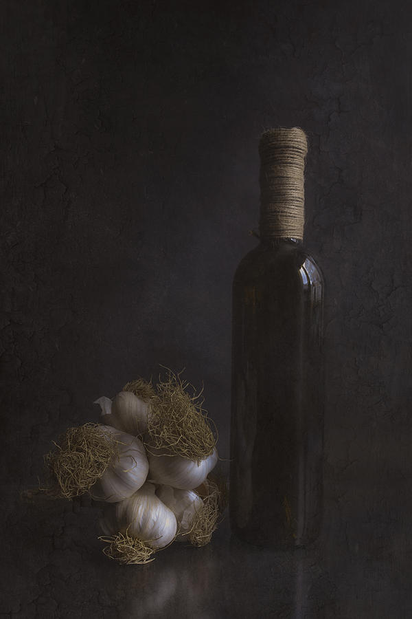 Garlic And A Wine Bottle Photograph by iek K?ral