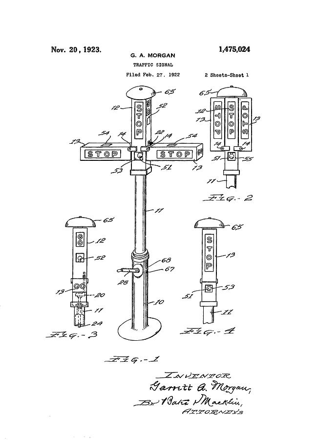 Garrett Morgan, Traffic Signal Patent Photograph by Science Source