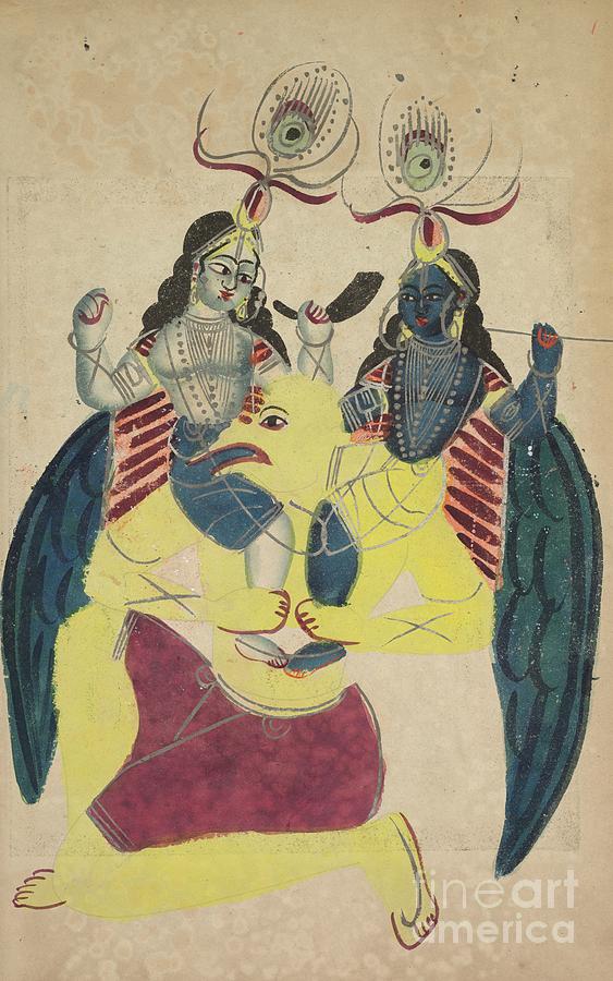Garuda Carrying Balarama And Krishna Drawing by Heritage Images