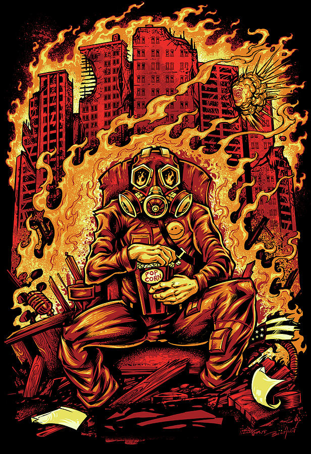 Disco Inferno Digital Art - Gas Mask Destroyed City by Flyland Designs