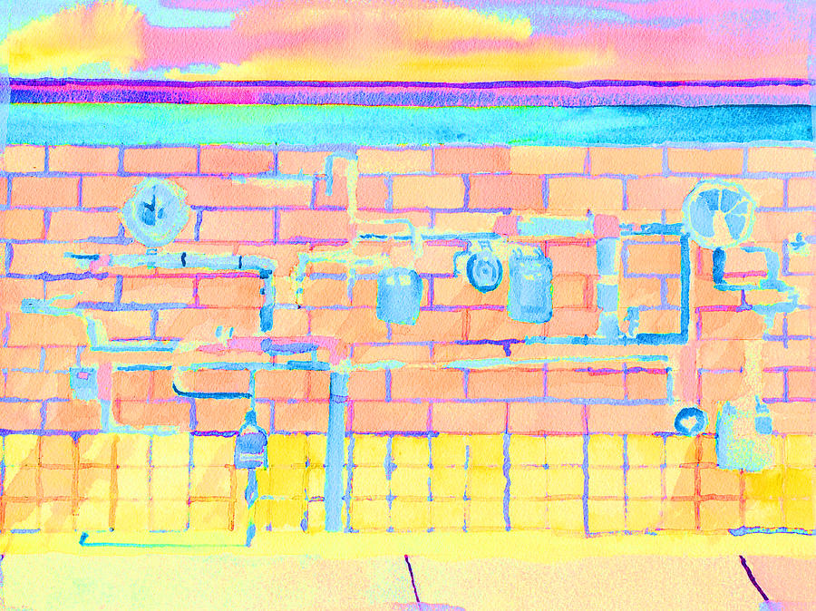 Gas Meters In Pastel Colors Painting by Paul Thompson