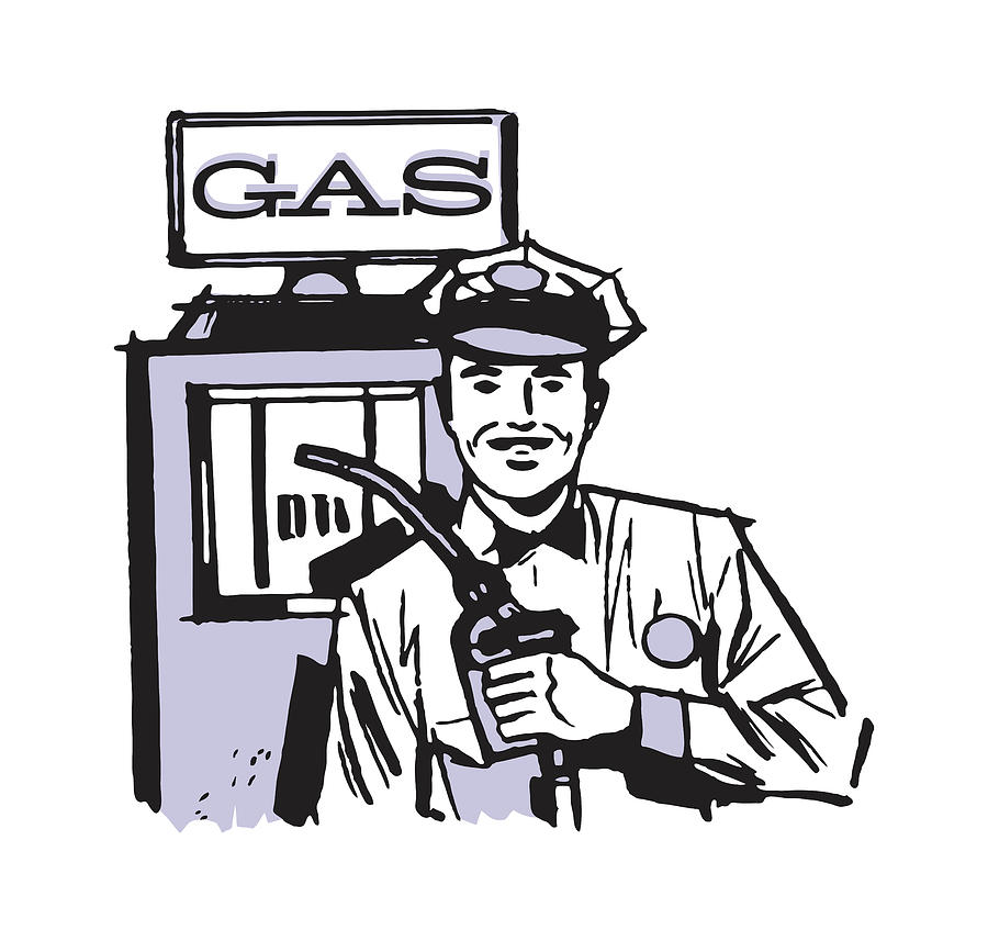 Transportation Drawing - Gas Station Attendant at Pump by CSA Images