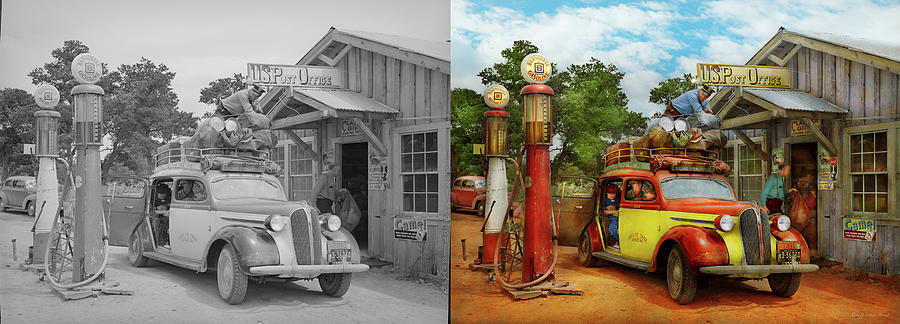Gas Station - Fresh delivery to Pie Town 1940 - Side by Side Photograph by Mike Savad