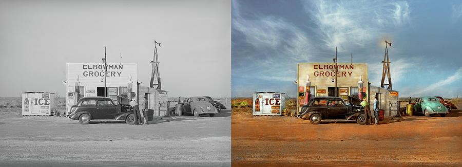Gas Station - In the middle of nowhere 1940 - Side by Side Photograph by Mike Savad