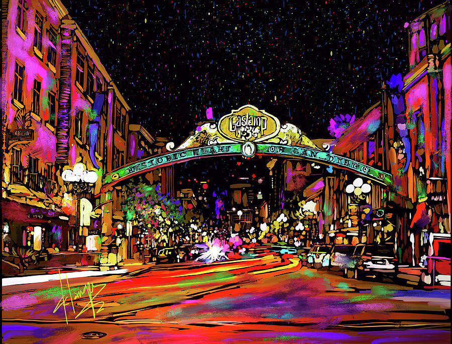 Gaslamp, San Diego Painting by DC Langer
