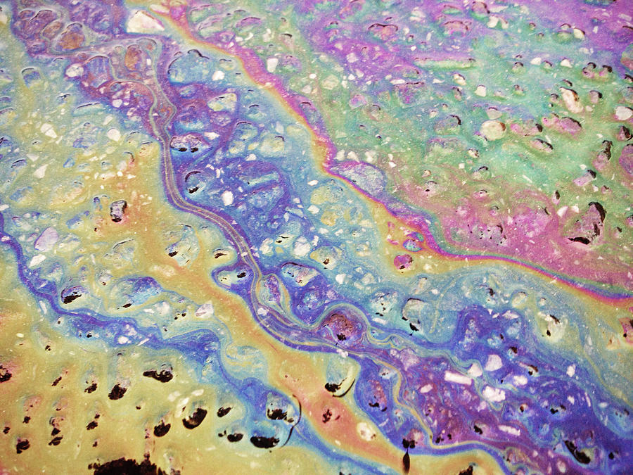 Gasoline Spill On Pavement, Background Photograph by William Andrew