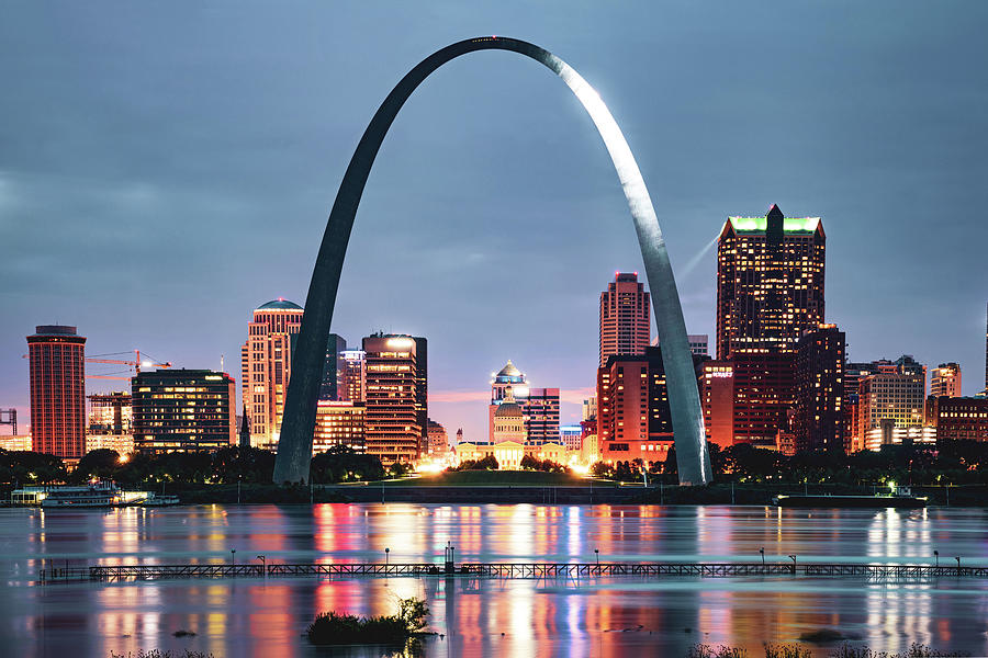 Gateway Arch and Saint Louis Skyline on the Mississippi River Photograph by Gregory Ballos