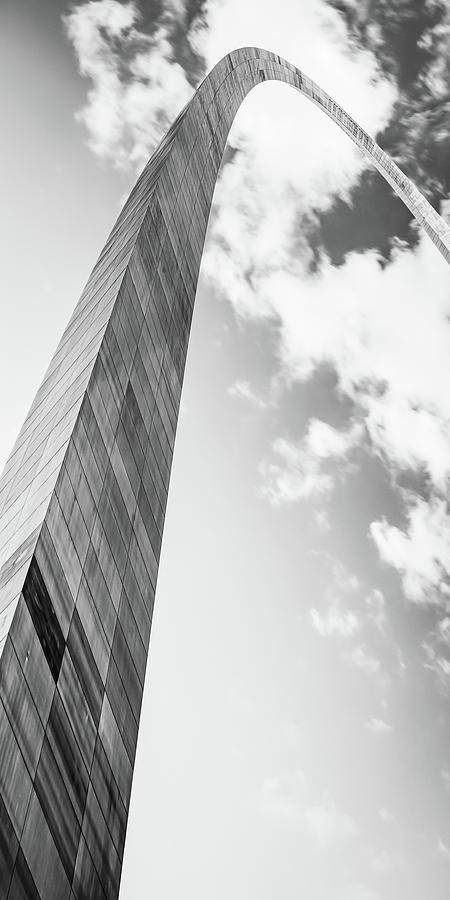 Black And White Photograph - Gateway Arch In The Sky - Saint Louis Monochrome Panoramic by Gregory Ballos
