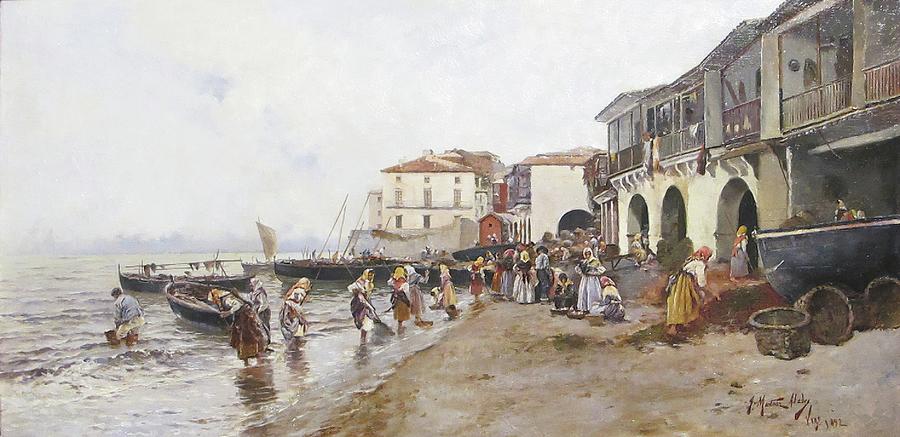Gathering Seaweed On The Banks Of The Berbes, Vigo Painting by Juan Martinez Abades Gathering Seaweed On The Banks Of The Berbes, Vigo Painting by Juan Martinez Abades