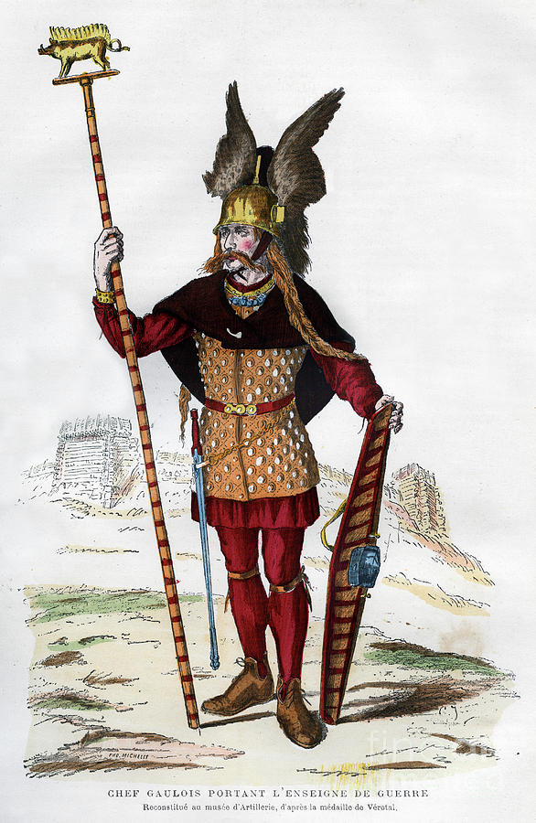 Gaul Chief In Battle Dress Carrying Drawing by Print Collector