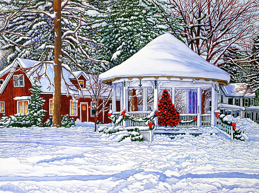 Gazebo At Ellicottville, Winter Painting by Thelma Winter
