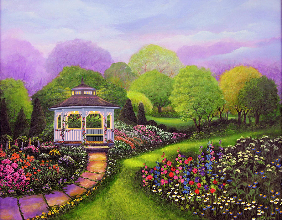 Flower Painting - Gazebo Park by Bonnie B Cook