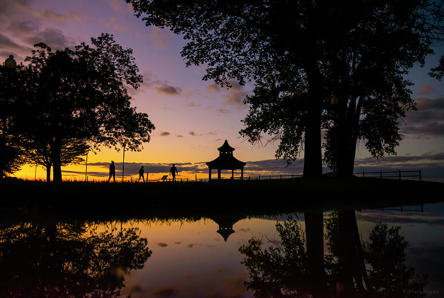 Nature Photograph - Gazebo Sunset Reflection by Mark Papke