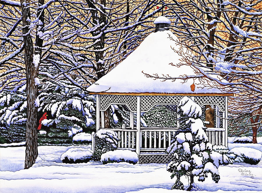 Winter Painting - Gazebo by Thelma Winter