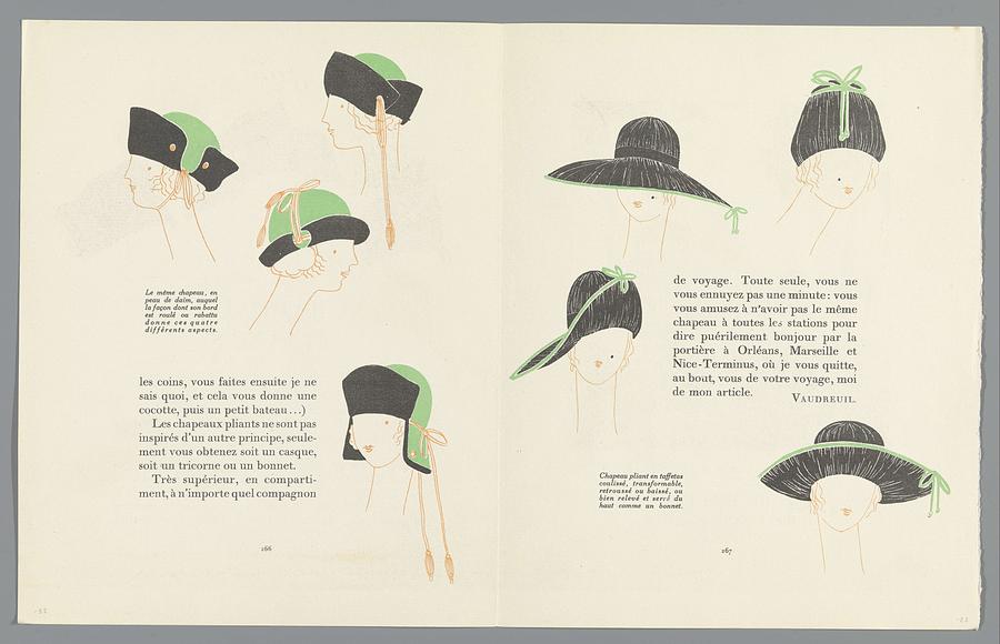 Summer Painting - Gazette du Bon Ton, 1922 - No. 9 p. 266-267 folding hats, anonymous, 1922 by MotionAge Designs