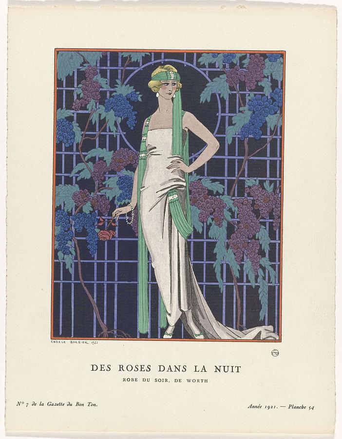 Gazette of Bon Ton 1921 No. 7 Pl. 54 Dresses in the Night Evening Dress from Worth George Bar by George Barbier