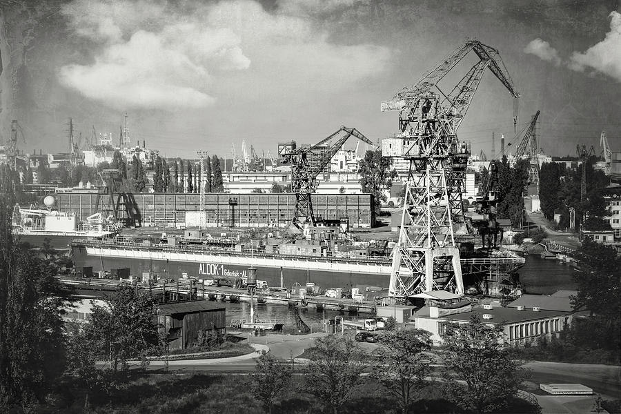Crane Photograph - Gdansk Shipyard Poland Black and White by Carol Japp