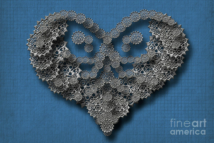 Gear Hearth Blue Backround Digital Art by Afrodita Ellerman