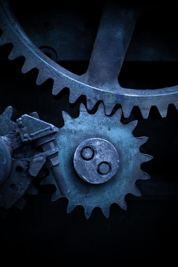 Gears On End Blue Filter Photograph by Halbergman