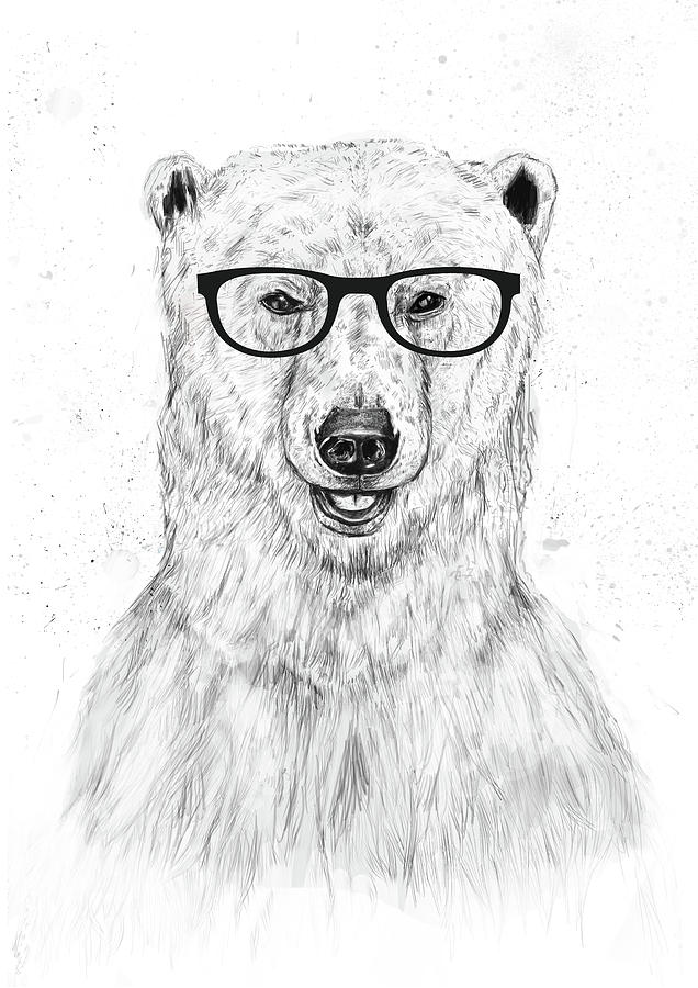 Winter Drawing - Geek bear by Balazs Solti