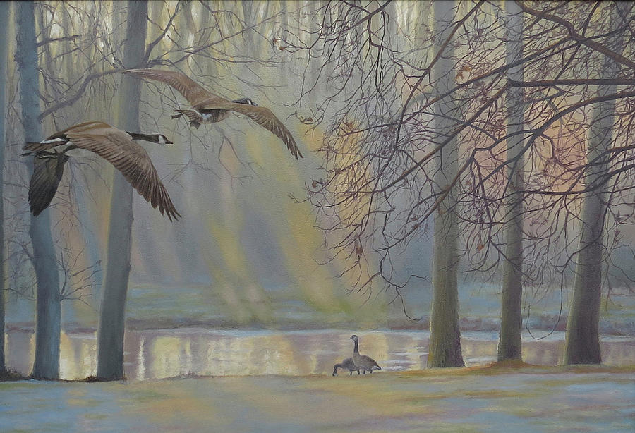 Animal Painting - Geese An Pond by Rusty Frentner