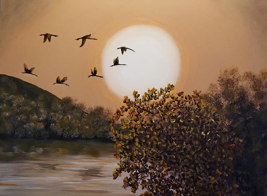 Geese in the sunset Painting by Kathlene Melvin
