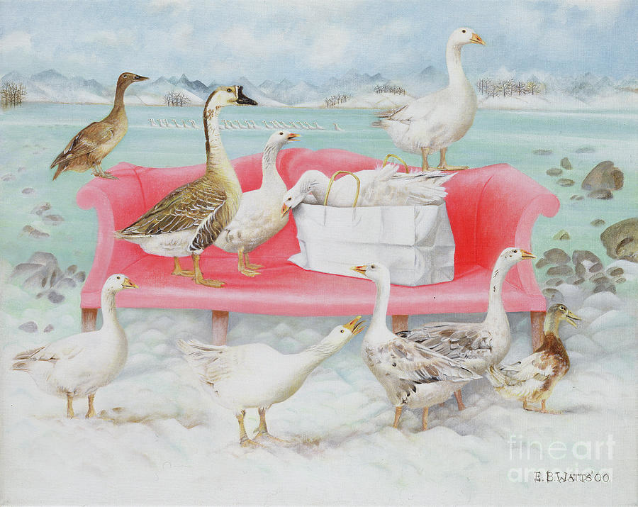 Geese On Pink Sofa Painting by Eb Watts