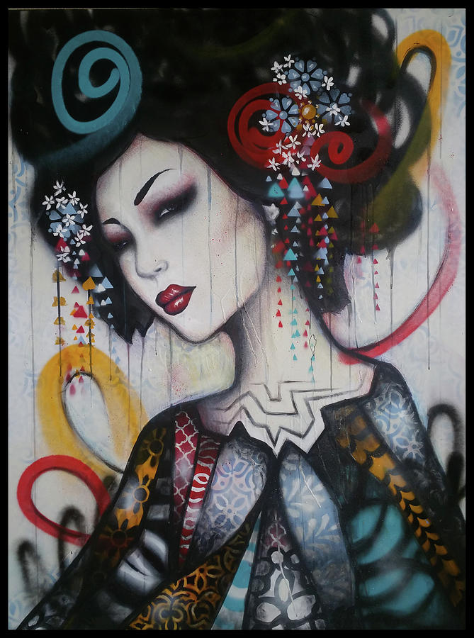 Geisha Girl graffiti Painting by Matt Mercer